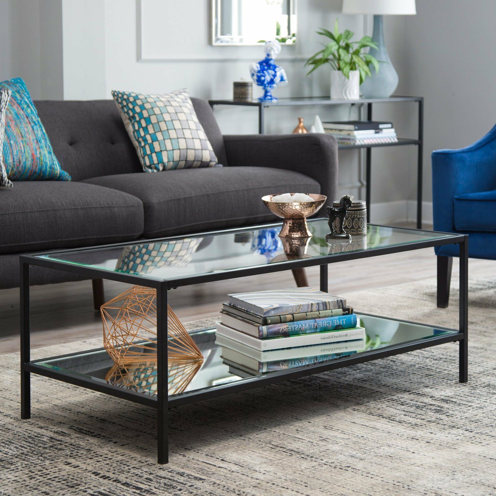 2019 Contemporary Glam Metal Glass Modern Black Coffee Table With Regard To Black Coffee Tables (View 17 of 20)