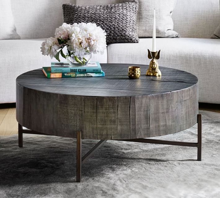 2019 Fargo Round Coffee Table, Natural Brown/patina Copper Pertaining To Brown Wood And Steel Plate Coffee Tables (View 9 of 20)