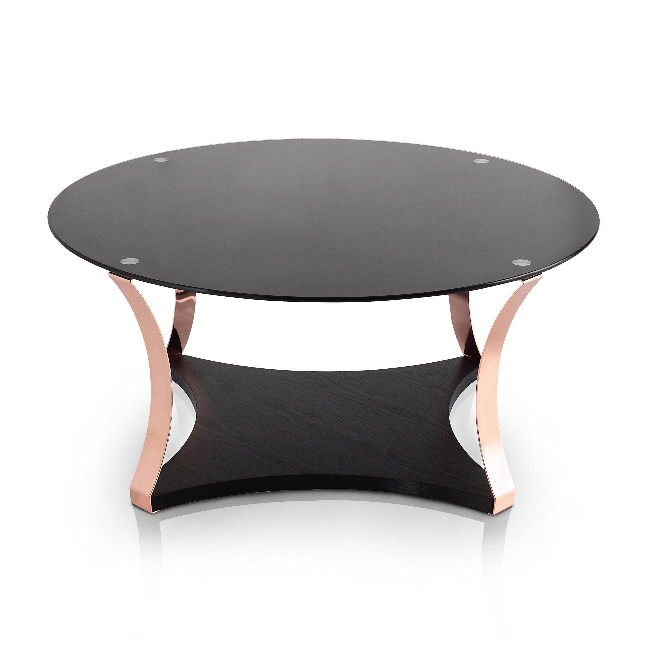 2019 Furniture Of America Rosella Contemporary Mirrored Black With Regard To Black And Gold Coffee Tables (View 2 of 20)