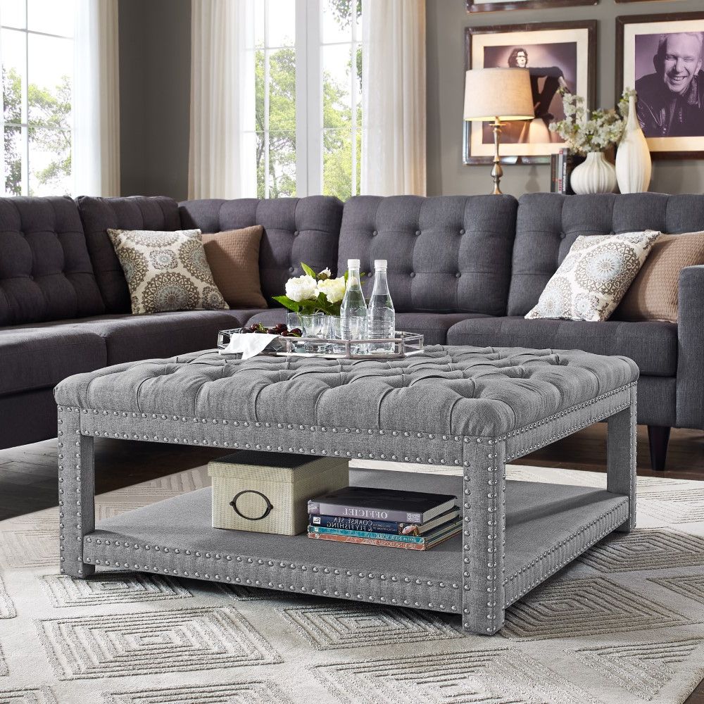 2019 Pulaski – Grey Button Tufted Cocktail Ottoman – Ds D153 With Tufted Ottoman Cocktail Tables (View 15 of 20)