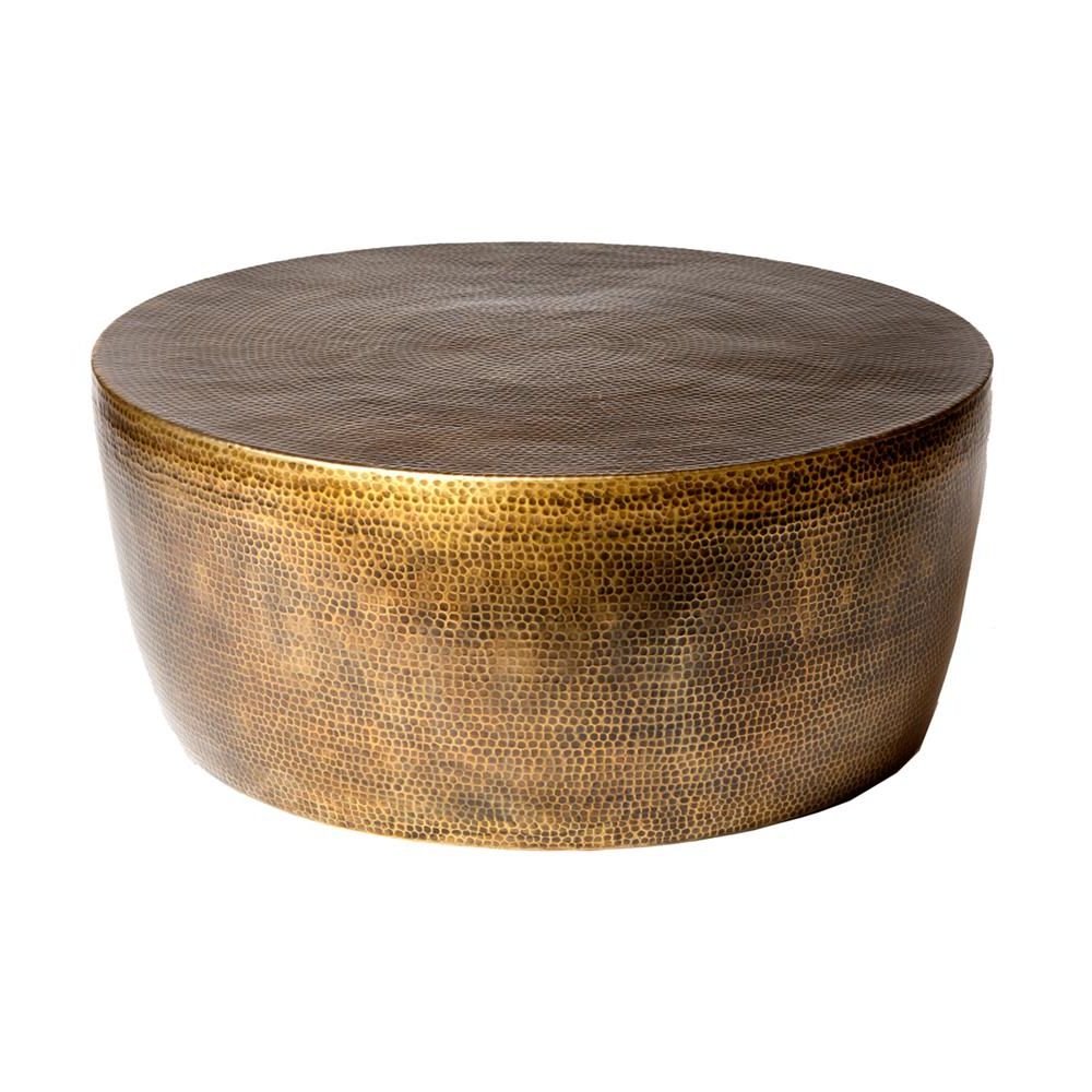 2019 Taroudant Industrial Loft Hammered Brass Round Coffee With Regard To Hammered Antique Brass Modern Cocktail Tables (View 11 of 20)