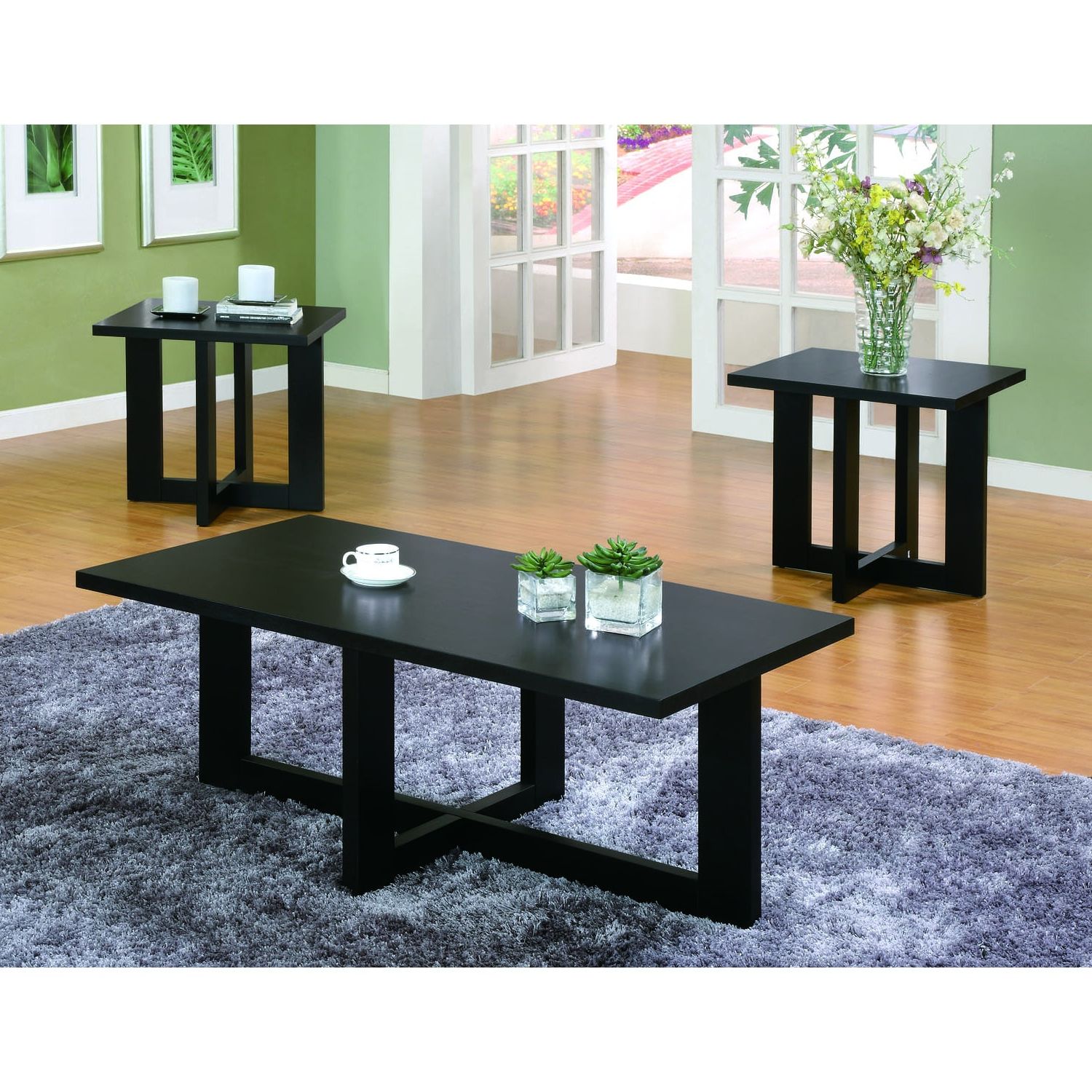 3 Piece Coffee Tables In Preferred Monarch Specialties Inc Black Veneer Coffee Table And End (View 4 of 20)