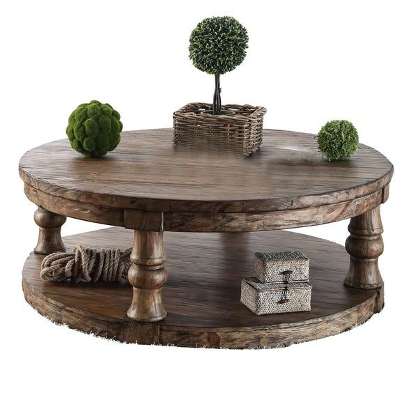 3 Piece Shelf Coffee Tables Pertaining To Most Up To Date Transitional Round Coffee Table With Open Shelf And Turned (View 17 of 20)