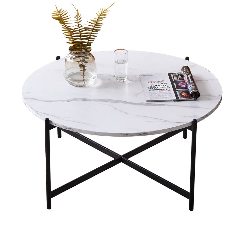 36 Inches Large Round Coffee Table Marble Grain And Black Regarding Newest Natural And Black Cocktail Tables (View 6 of 20)