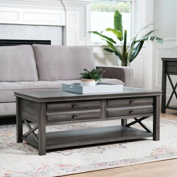 Abbyson Felicity Grey 2 Drawer Rectangle Coffee Table Regarding 2018 Gray And Black Coffee Tables (View 6 of 20)