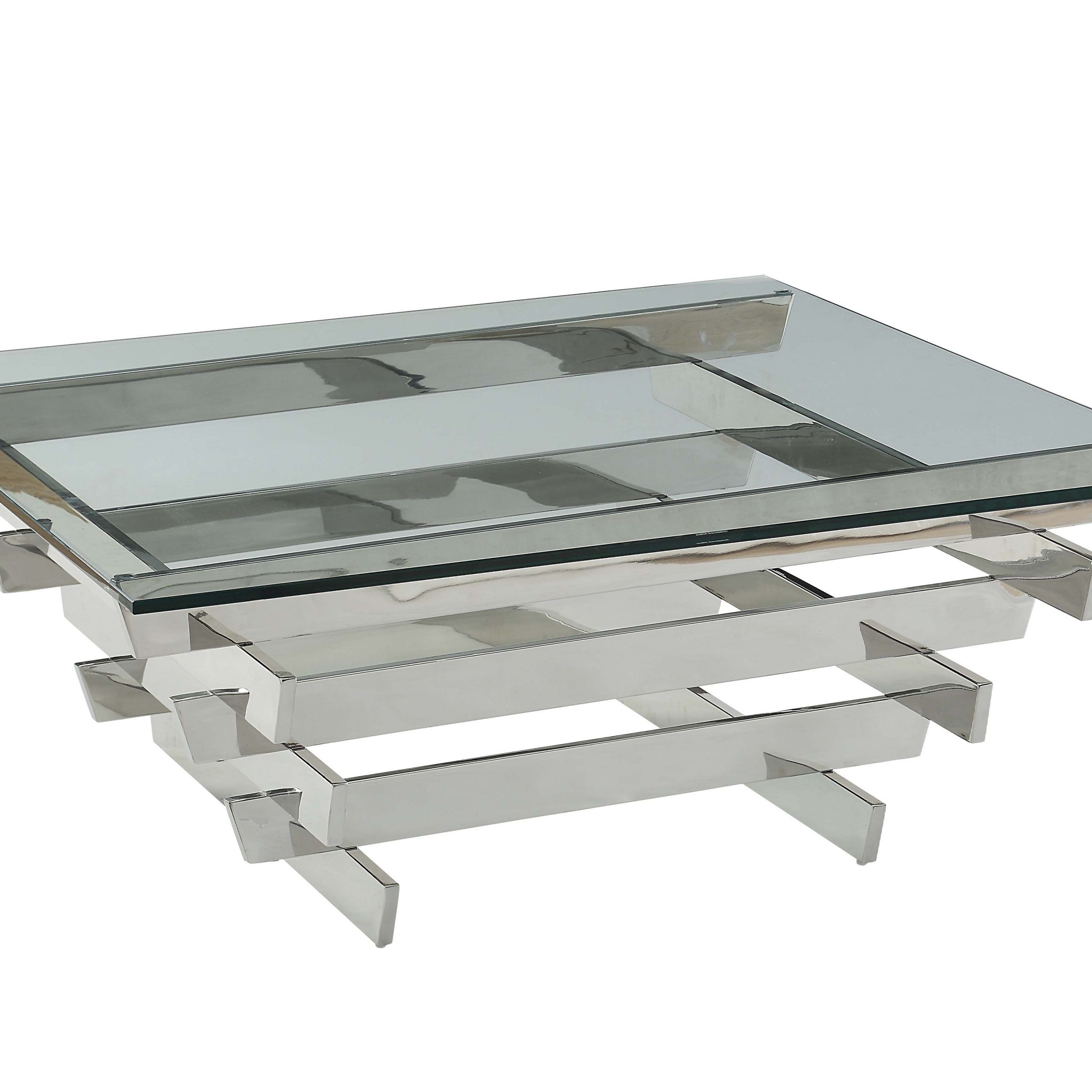 Acme Salonius Glass Coffee Table In Stainless Steel With Regard To 2019 Glass And Stainless Steel Cocktail Tables (View 19 of 20)