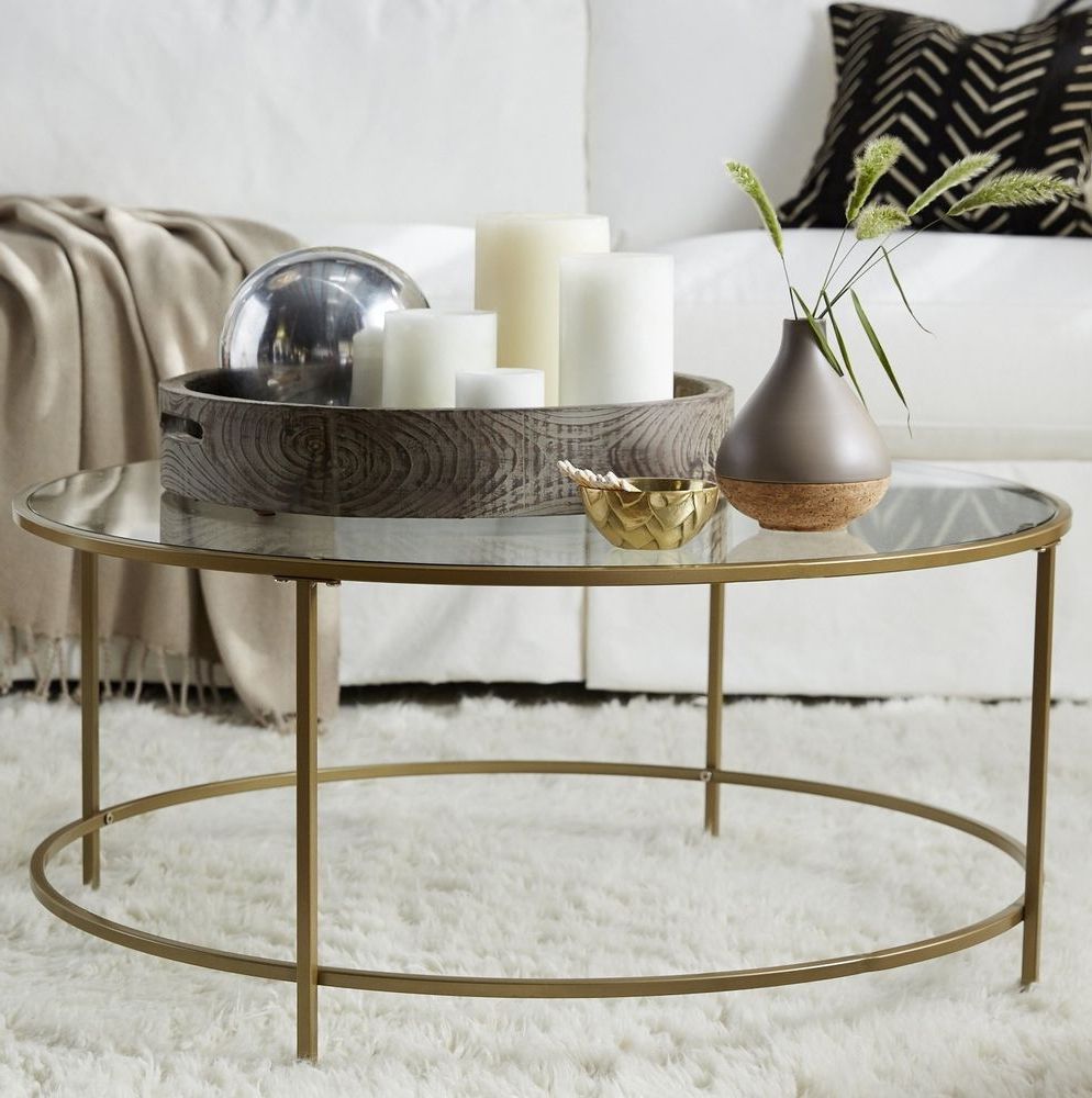 Antique Gold And Glass Coffee Tables Pertaining To Latest Glass Coffee Table Gold Cocktail Round Vintage Accent (View 6 of 20)