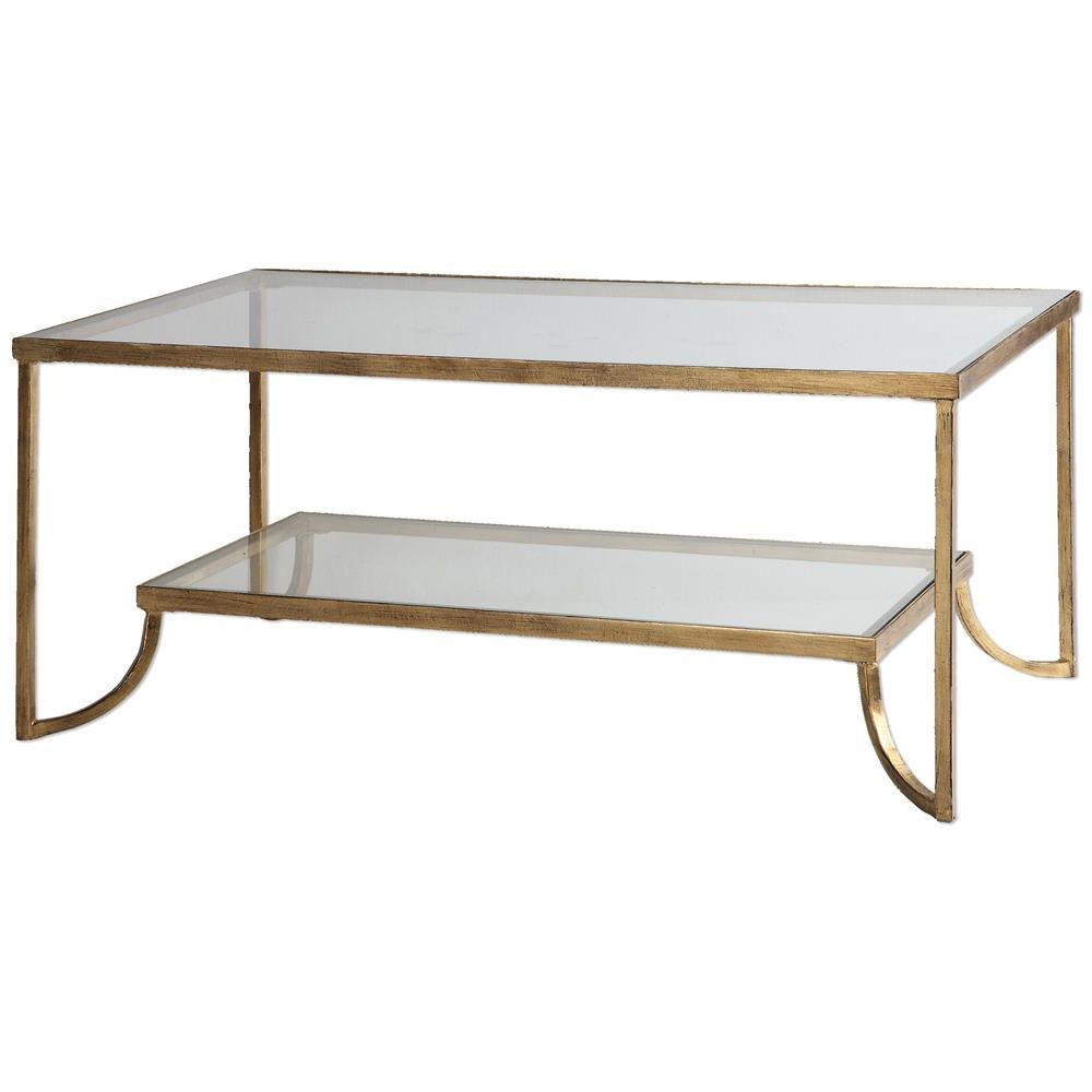 Antique Gold And Glass Coffee Tables Pertaining To Most Up To Date Madox Modern Classic Antique Gold Leaf Glass Rectangular (View 14 of 20)