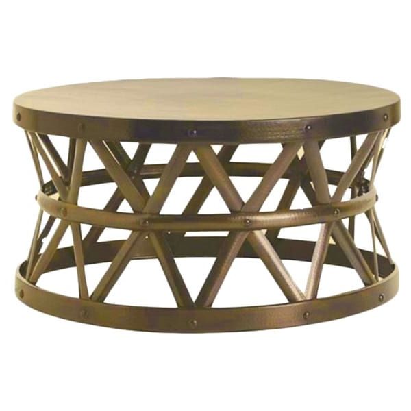 Antique Silver Metal Coffee Tables Inside Well Liked Shop Horizon Hammered Brass Antique Drum Cross Coffee (View 18 of 20)