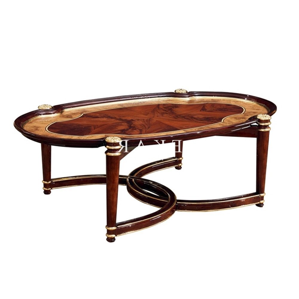 Antique Wooden Veneer High Gloss Oval Shaped Tea Coffee Table Pertaining To Latest Oval Aged Black Iron Coffee Tables (View 12 of 20)