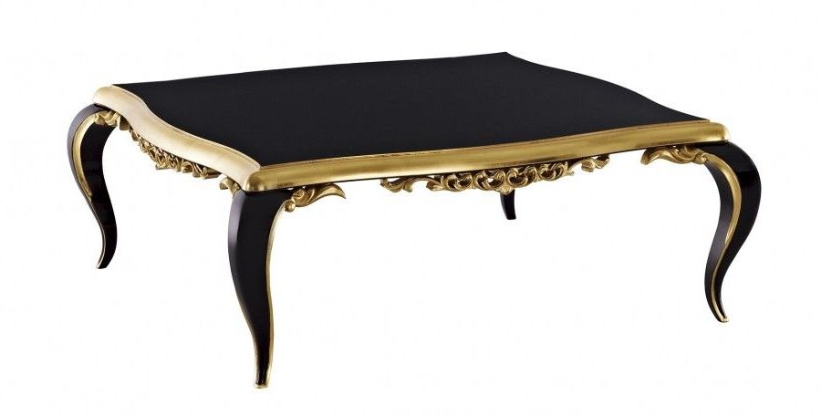 Antiqued Gold Leaf Coffee Tables In Fashionable French Black Gloss And Gold Leaf Carved Square Coffee (View 9 of 20)