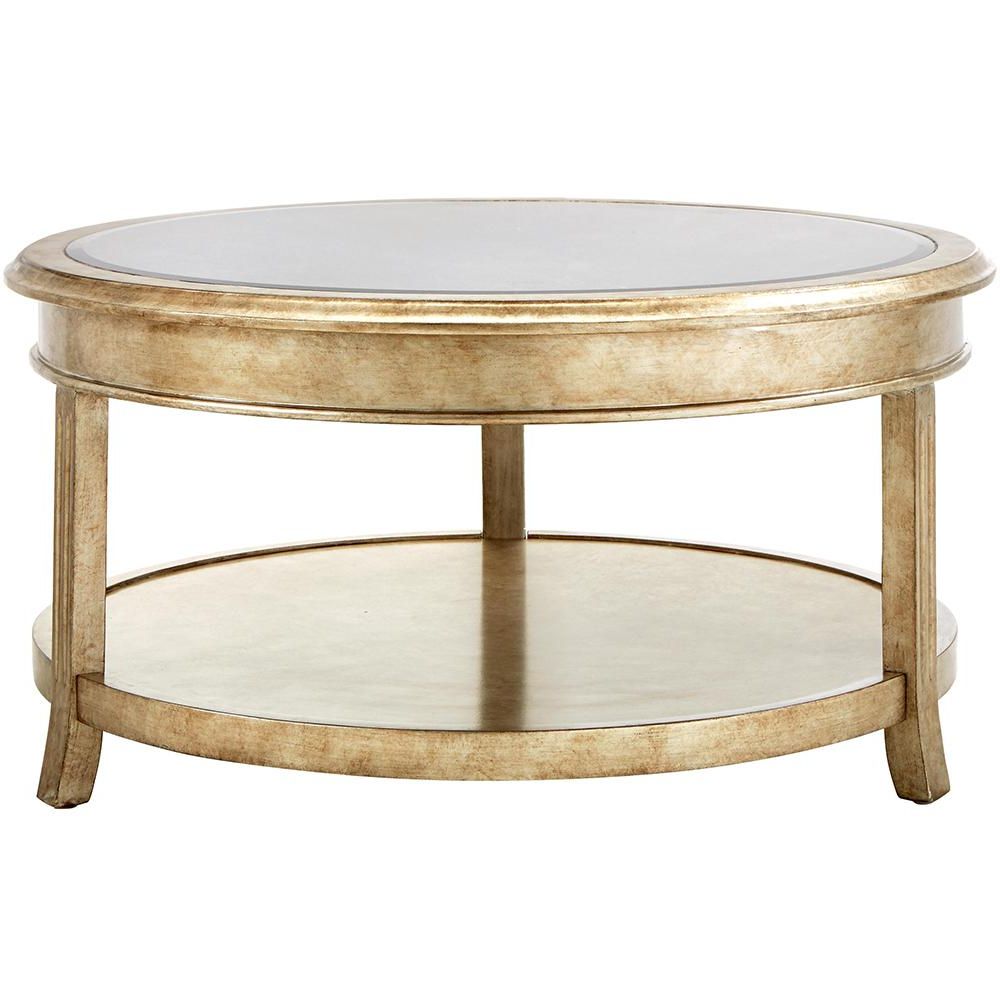 Antiqued Gold Leaf Coffee Tables Intended For Best And Newest Home Decorators Collection Bevel Mirror Gold Round Coffee (View 4 of 20)
