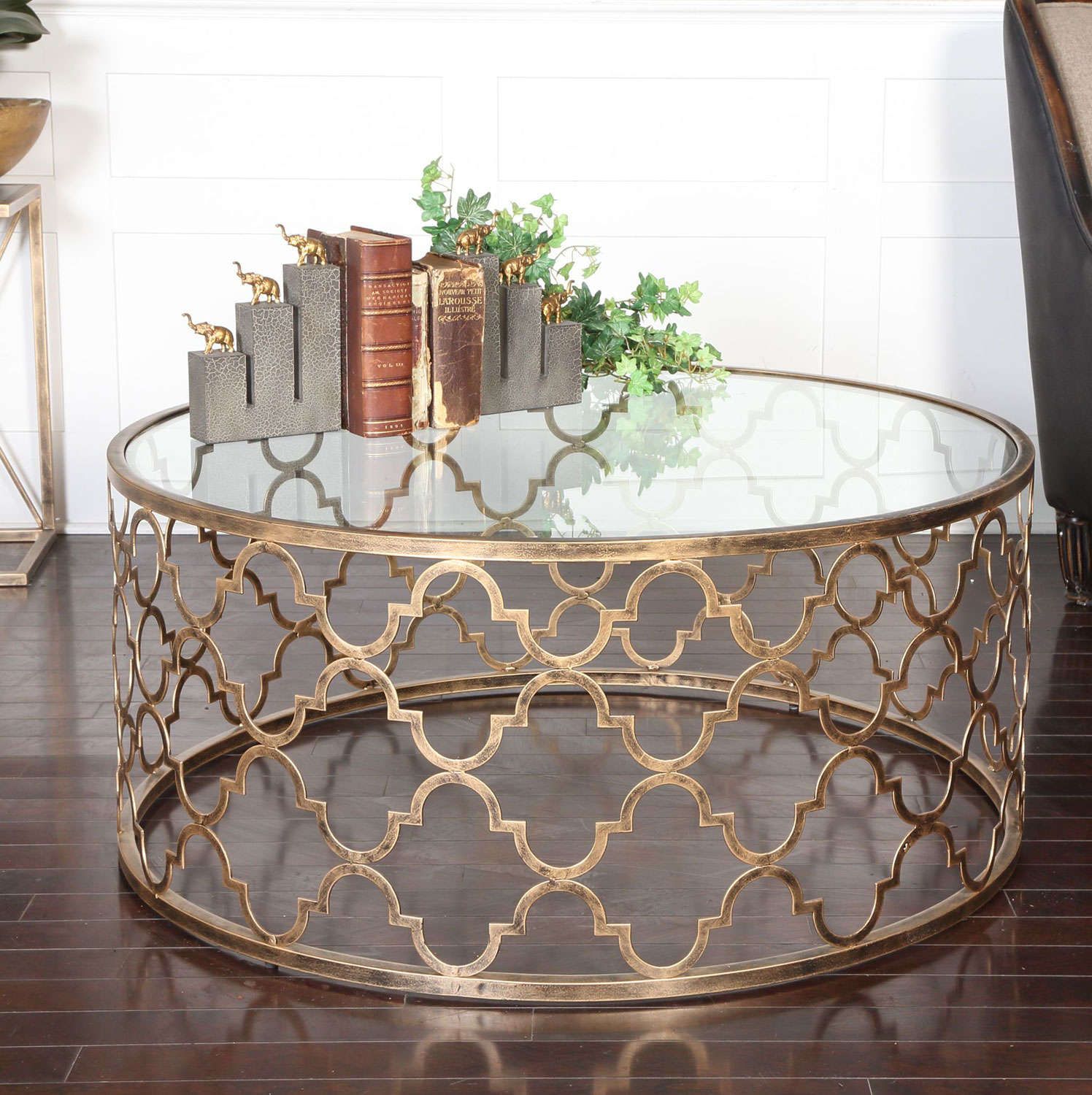 Antiqued Gold Leaf Coffee Tables With Regard To Newest Quatrefoil Coffee Table For Living Room (View 11 of 20)