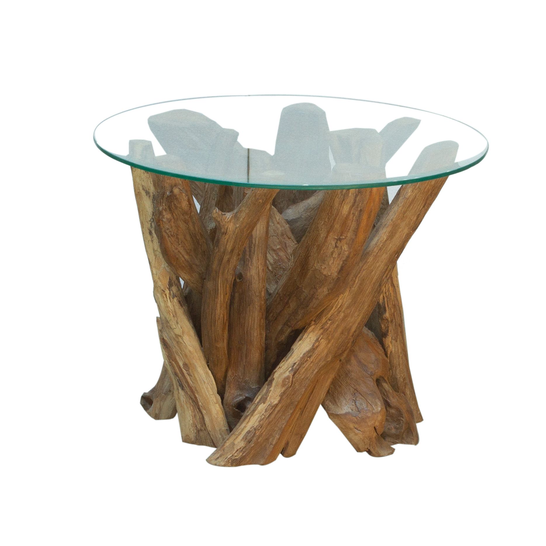 Ashdown Natural Teak Root Round Coffee Table With Glass Within Current Light Natural Drum Coffee Tables (View 11 of 20)