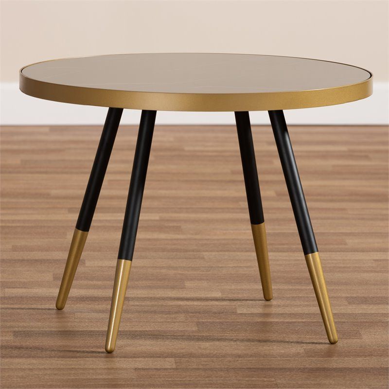 Baxton Studio Lauro Round Marble Print Metal Coffee Table With Fashionable Black And Gold Coffee Tables (View 4 of 20)