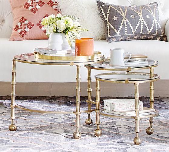Best And Newest Antique Gold Nesting Coffee Tables Throughout Gold Opaline Nesting Coffee Table (View 20 of 20)