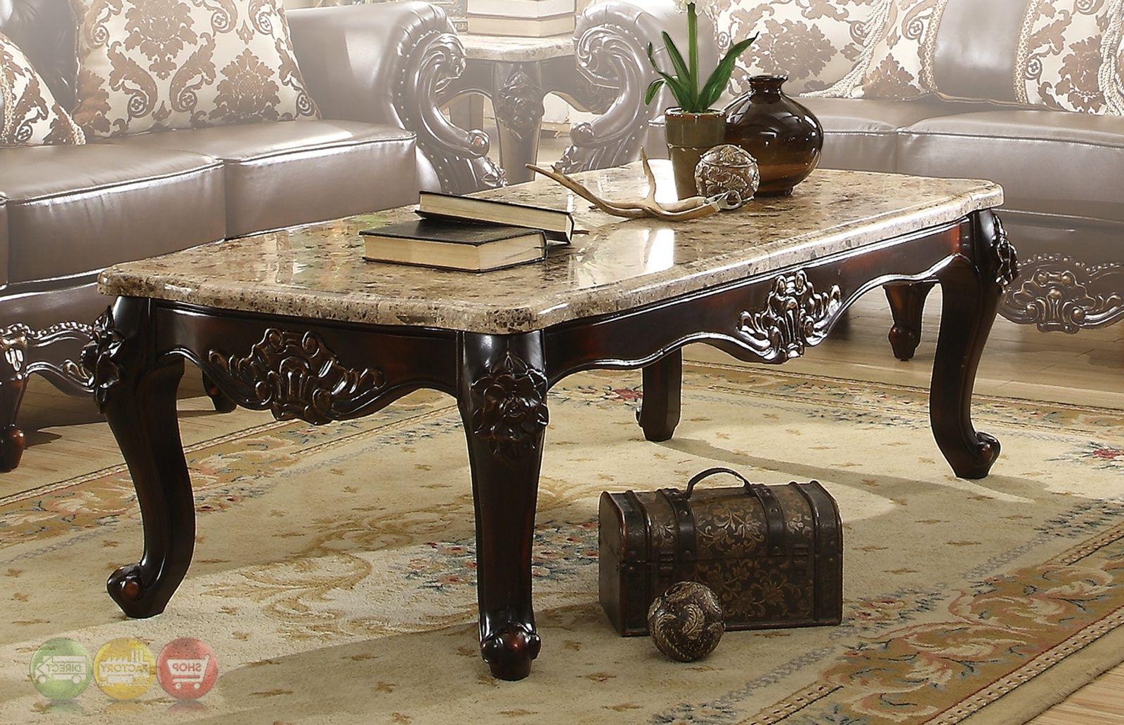 Best And Newest Barcelona Dark Brown Traditional Coffee Table With Genuine Within Marble Top Coffee Tables (View 14 of 20)