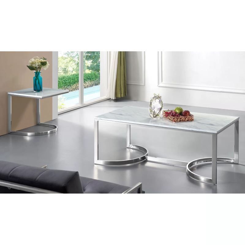 Best And Newest Clementine Chrome Coffee Table Genuine Marble Top – Mocome Pertaining To Chrome Coffee Tables (View 10 of 20)
