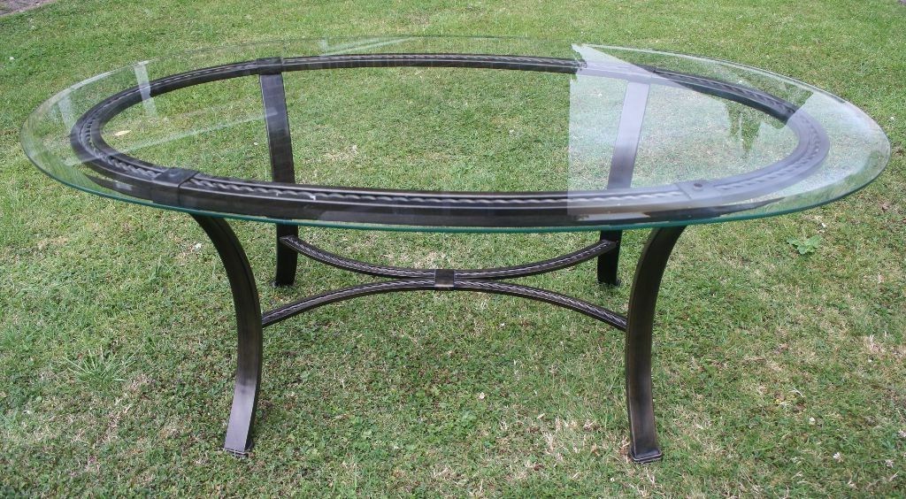 Best And Newest Glass Top Oval Wrought Iron Coffee Table, Furniture Pertaining To Oval Corn Straw Rope Coffee Tables (View 13 of 20)