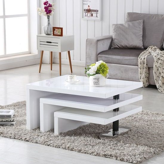 Best And Newest Gloss White Steel Coffee Tables Regarding Design Coffee Table Rotating In White High Gloss With  (View 17 of 20)