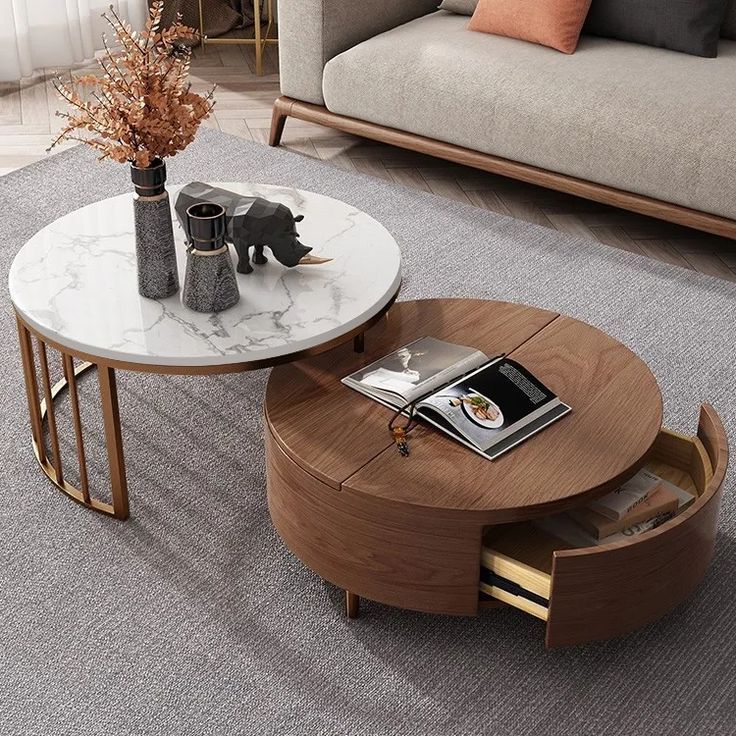 Best And Newest Mirrored Modern Coffee Tables Intended For Modern White Round Coffee Table With Storage Wood Rotating (View 8 of 20)