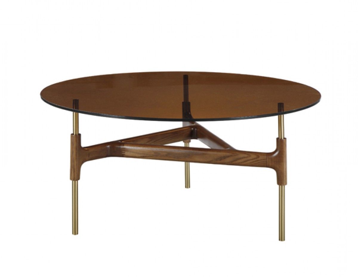 Best And Newest Modrest Lawson Modern Round Walnut & Glass Coffee Table Inside Geometric Glass Modern Coffee Tables (View 16 of 20)