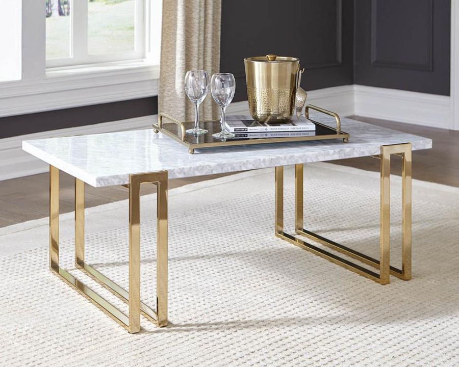 Best And Newest Rectangular Marble Top Coffee Table With Gold Leg Frame Pertaining To Antiqued Gold Rectangular Coffee Tables (View 10 of 20)