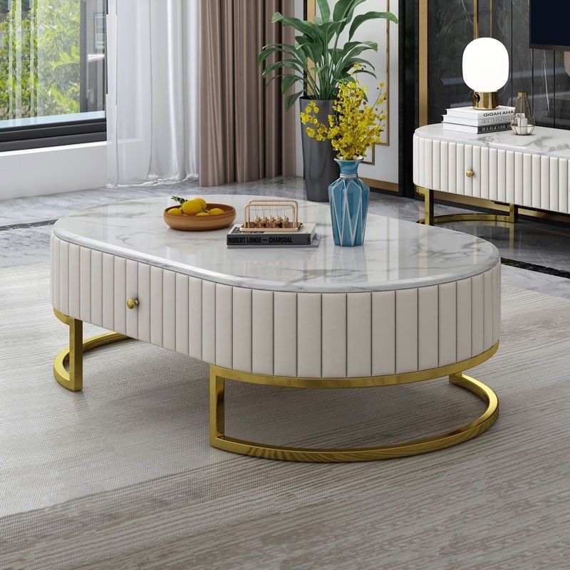 Black And Gold Coffee Tables Throughout Favorite Luxury Modern 47" Oval Faux Marble Coffee Table Leather (View 12 of 20)