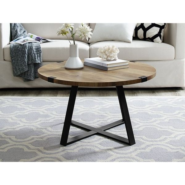 Black And Oak Brown Coffee Tables Pertaining To Most Current Shop 30" Urban Industrial Style Metal Wrap Round Coffee (View 16 of 20)