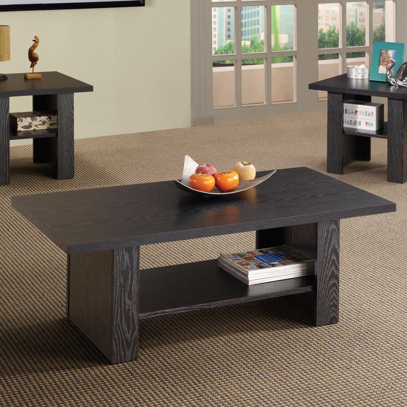 Black And Oak Brown Coffee Tables With Well Known Black Wood Coffee Table Set – Steal A Sofa Furniture (View 9 of 20)