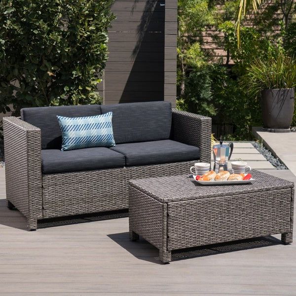 Black And Tan Rattan Coffee Tables Intended For Favorite Shop White Wicker Loveseat And Coffee Table Outdoor Patio (View 6 of 20)