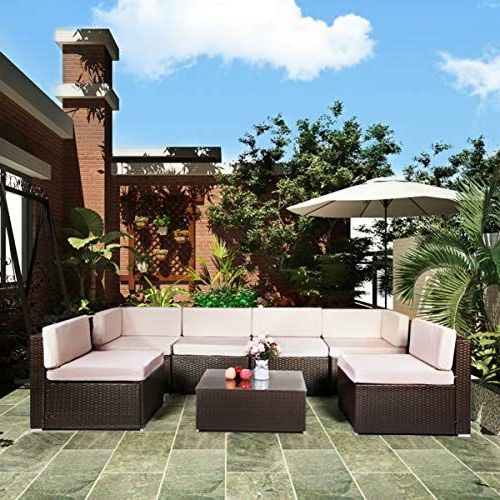 Black And Tan Rattan Coffee Tables Regarding Widely Used See U Max 7 Piece Patio Pe Rattan Wicker Sofa Set Outdoor (View 15 of 20)