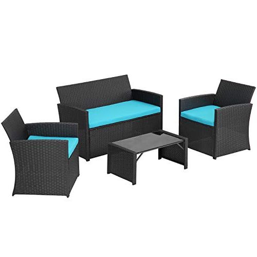 Black And Tan Rattan Coffee Tables Throughout Famous 4 Pieces Outdoor Patio Furniture Set Black Wicker Rattan (View 13 of 20)