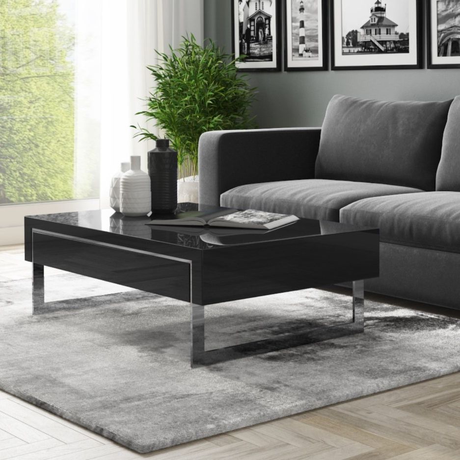 Black And White Coffee Tables For Most Current Black Gloss Coffee Table With Storage Drawers – Voque (View 5 of 20)