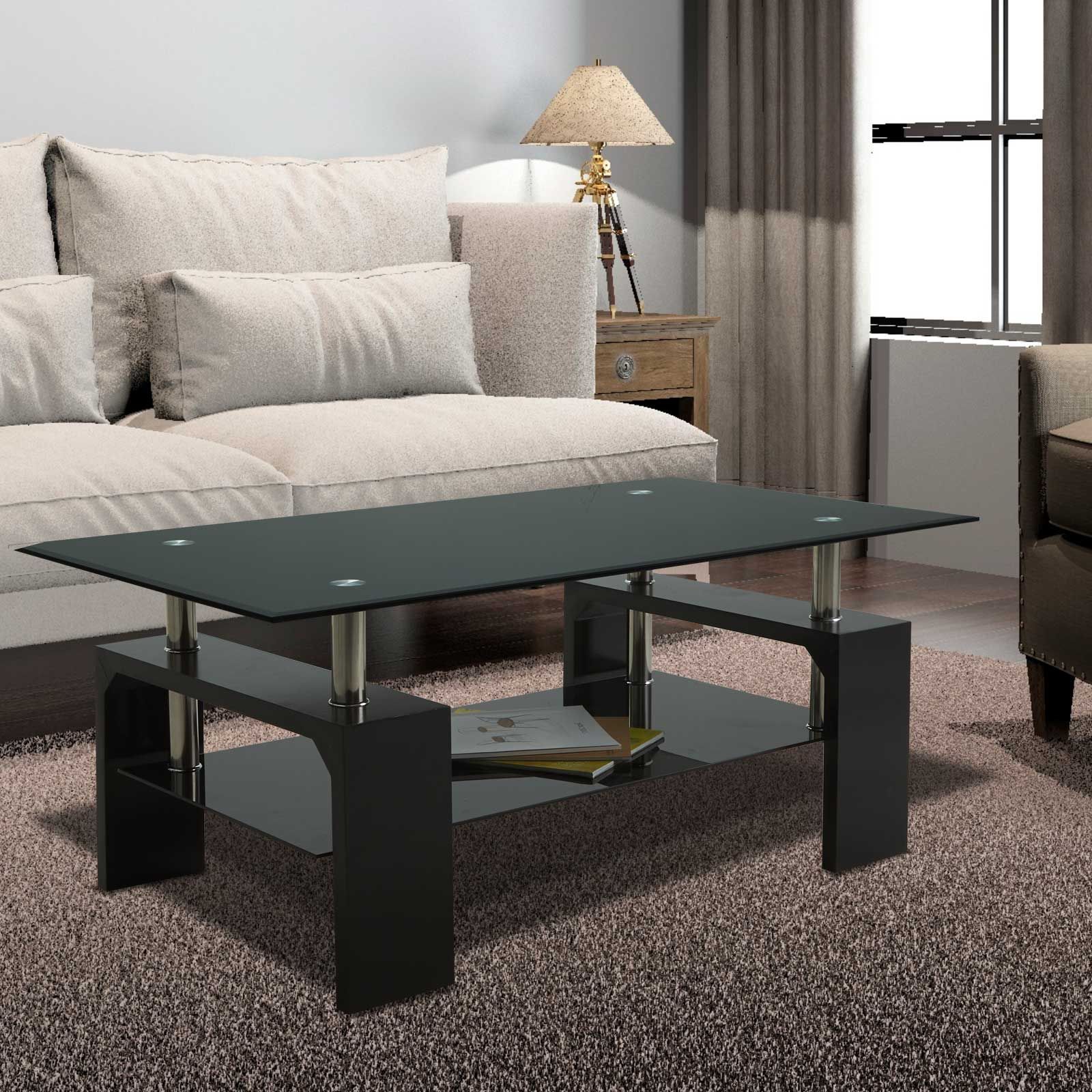 Black Glass Lift Top Coffee Table End Side Table W/shelf Inside Most Current Black And White Coffee Tables (View 2 of 20)