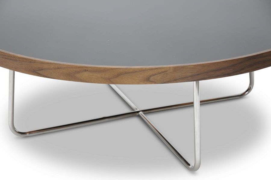 Black Round Glass Top Cocktail Tables For Most Recently Released Lomax Round Walnut Modern Coffee Table With Black Glass (View 9 of 20)