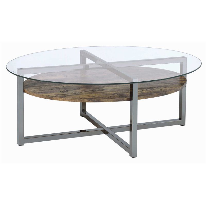 Black Round Glass Top Cocktail Tables Throughout Widely Used Acme Janette Round Glass Top Coffee Table In Weather Oak (View 13 of 20)