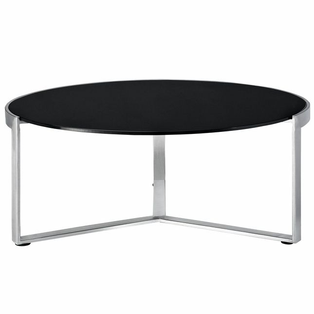 Black Round Glass Top Cocktail Tables With Regard To Preferred Disk Industrial Glass Top Round Coffee Table W/ Stainless (View 20 of 20)