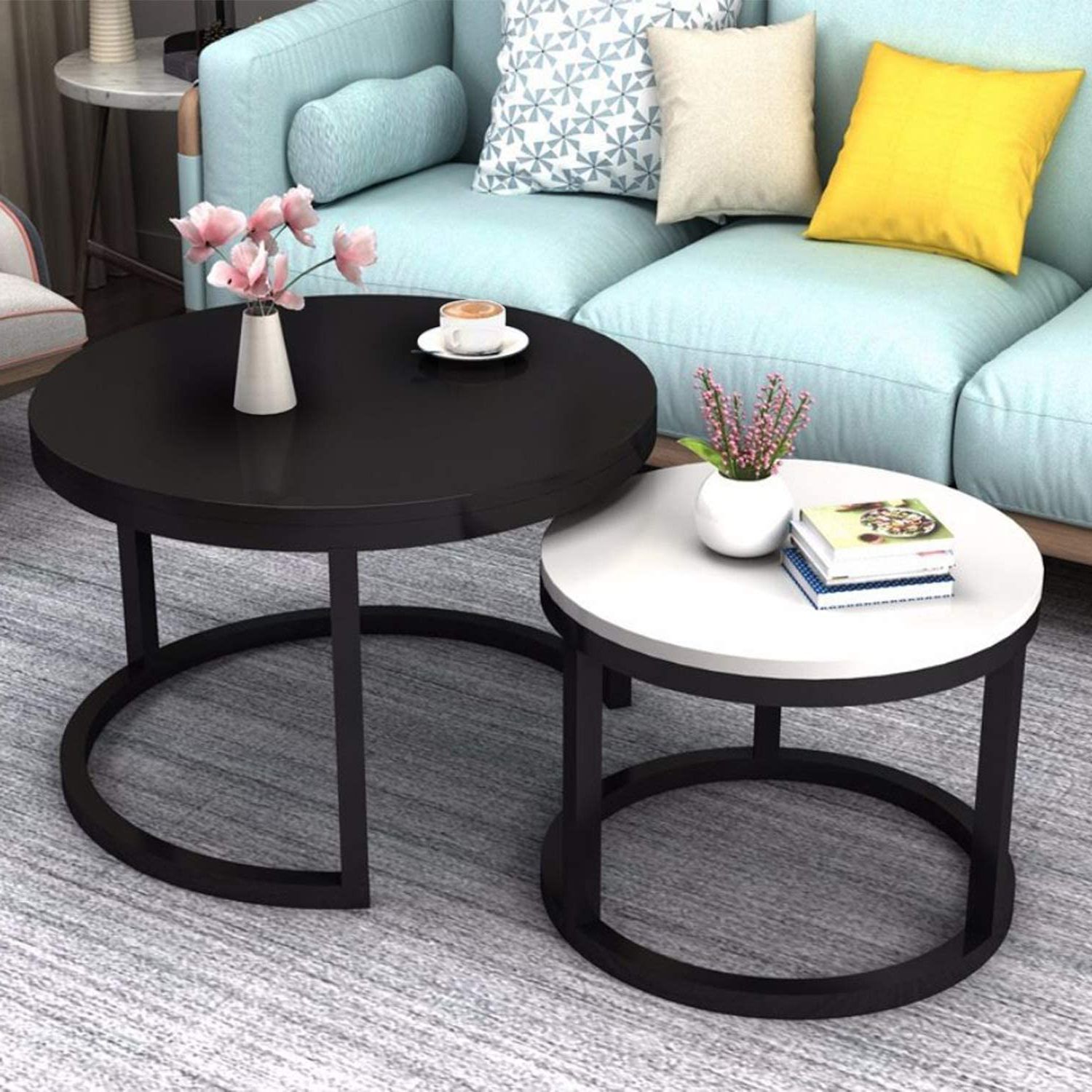 Black & White With Gray Wood Black Steel Coffee Tables (View 2 of 20)