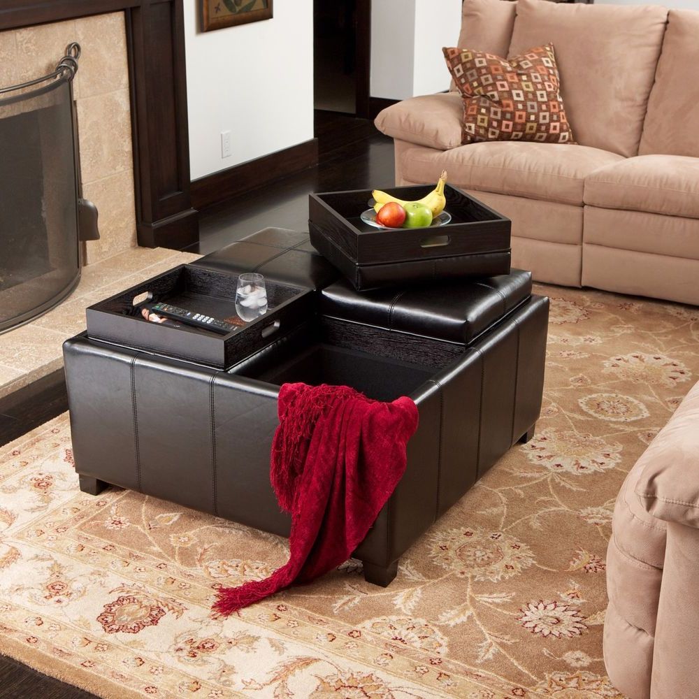 Black Wood Storage Coffee Tables Throughout 2019 Black Leather Square Ottoman Coffee Table With Storage And (View 20 of 20)