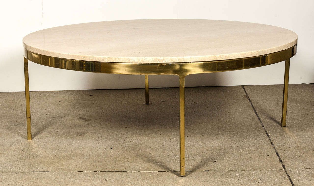 Brass And Travertine Round Coffee Tablenico Zographos In 2018 Antique Brass Aluminum Round Coffee Tables (View 7 of 20)