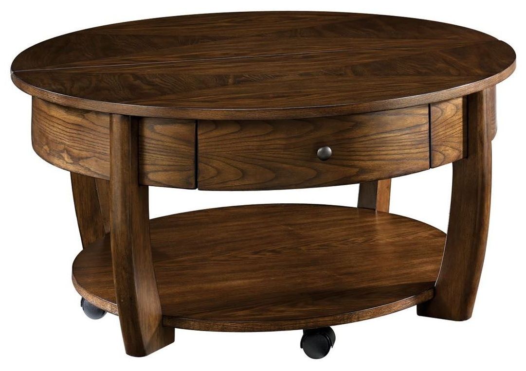 Brown Wood Cocktail Tables Throughout Most Recently Released Concierge Medium Brown Round Cocktail Table From Hammary (View 17 of 20)
