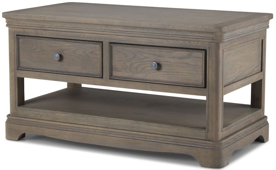 Buy Georgina Grey Washed Oak 2 Drawer Storage Coffee Table Throughout Best And Newest Gray Wash Coffee Tables (View 20 of 20)