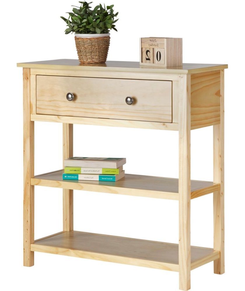 Buy Rustic Wooden 1 Drawer 2 Shelf Console Table – Solid Throughout 2019 2 Shelf Coffee Tables (View 2 of 20)