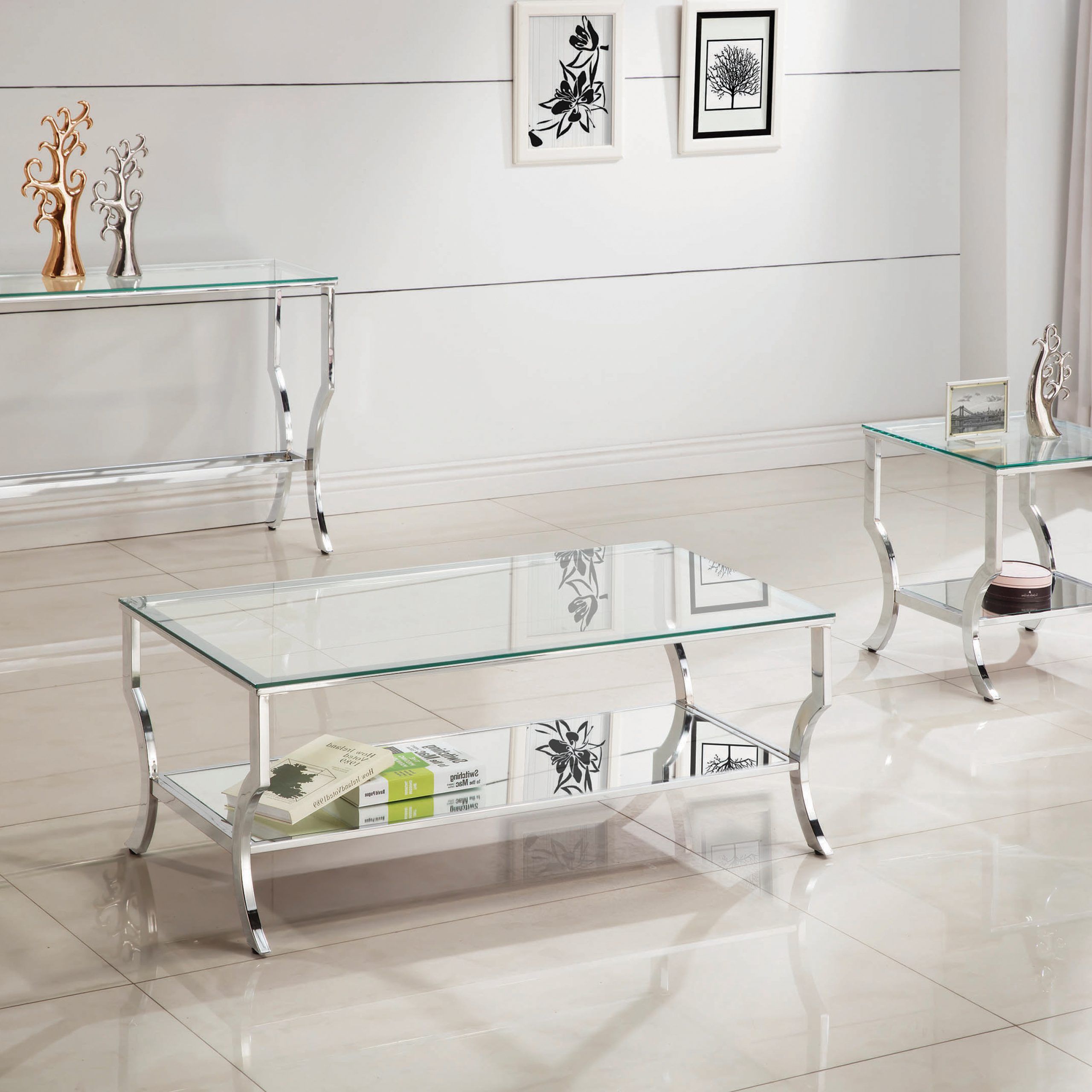 Chrome And Glass Rectangular Coffee Tables In Most Popular Rectangular Coffee Table With Mirrored Shelf Chrome – Coaste (View 7 of 20)