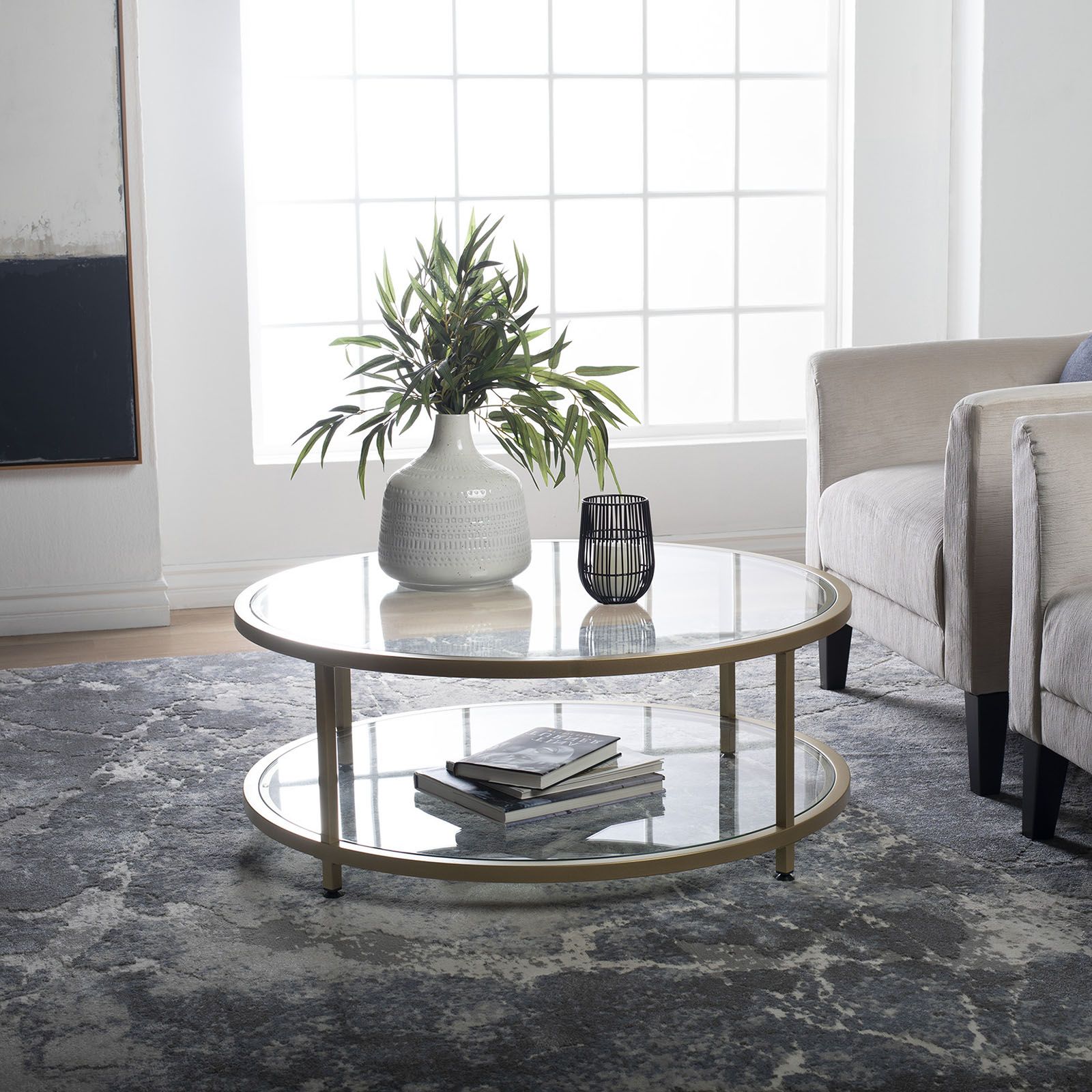 Clear Coffee Tables Intended For Most Popular Camber 38″ Round Coffee Table In Gold/clear Glass – Item (View 6 of 20)