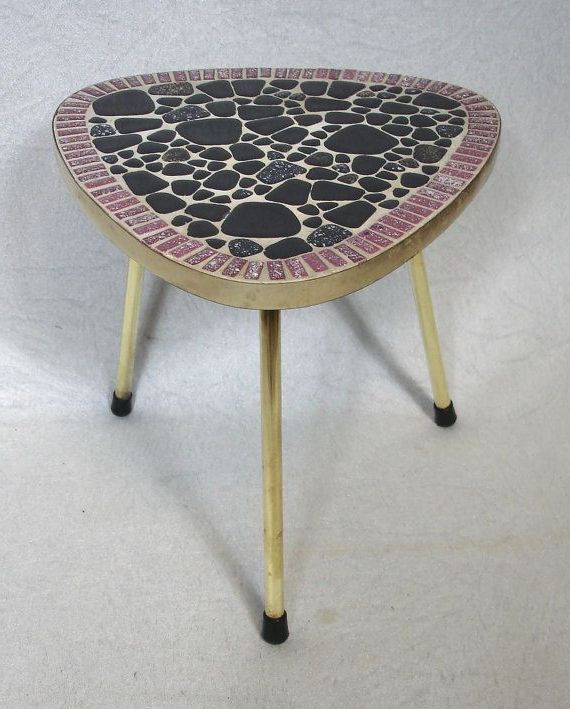 Coffee Tables With Tripod Legs Regarding Most Up To Date 50s 60s Mini Coffee Table Tripod Triangle Plant Mosaic (View 15 of 20)