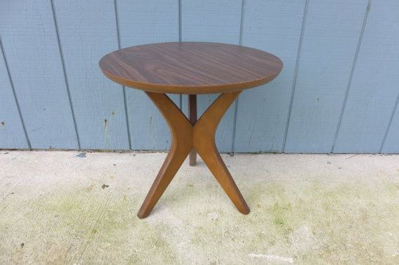 Coffee Tables With Tripod Legs Within Famous Mid Century Tripod Table With Dark Wood Grain Formica Top (View 3 of 20)