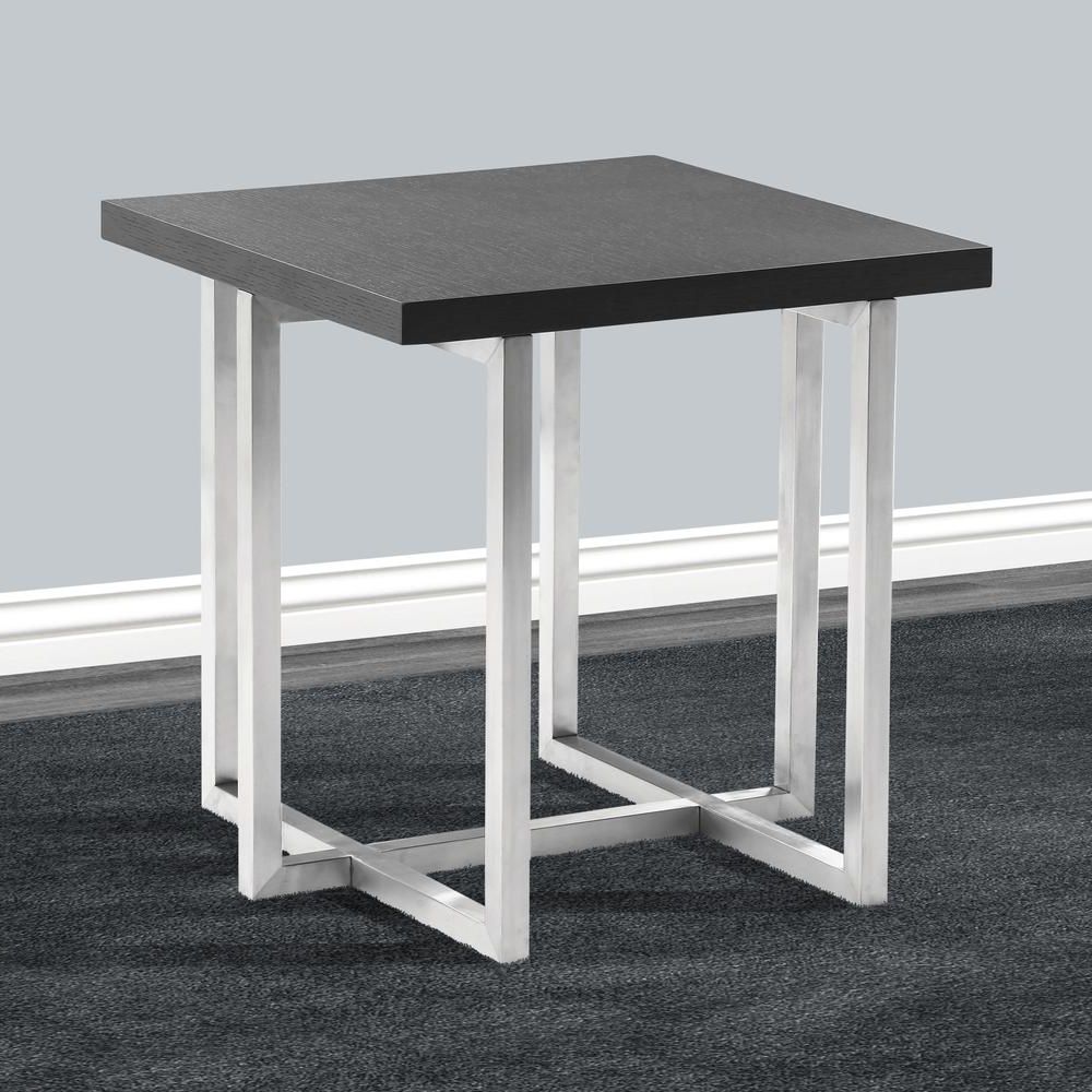 Contemporary End Table In Brushed Stainless Steel Finish Inside Preferred Gray Wood Veneer Cocktail Tables (View 14 of 20)