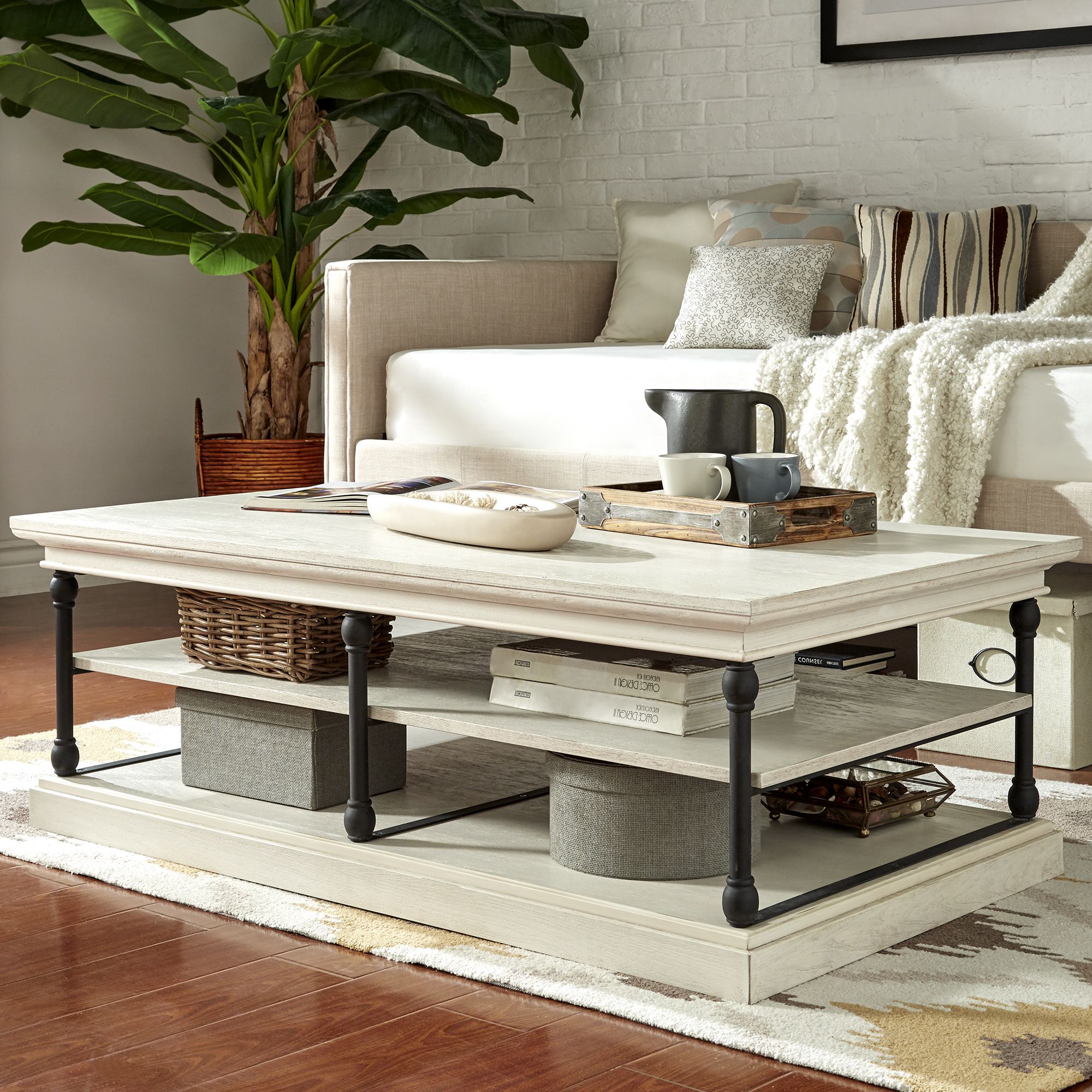Cornice Rectangle Storage Shelf Coffee Table – Antique Within Well Known White Triangular Coffee Tables (View 17 of 20)